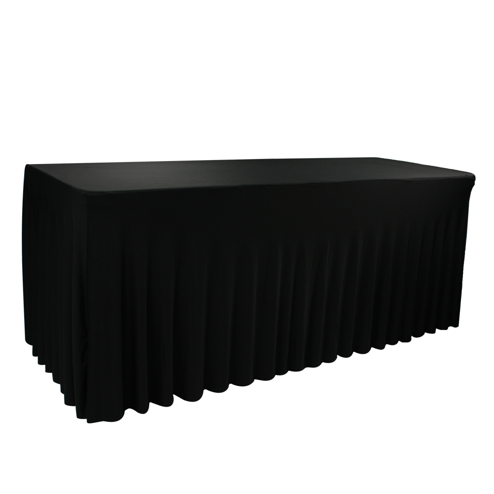 Fancy Rectangle Black Pleated Polyester Banquet Wedding Ruffled Curly Willow Table Skirt 