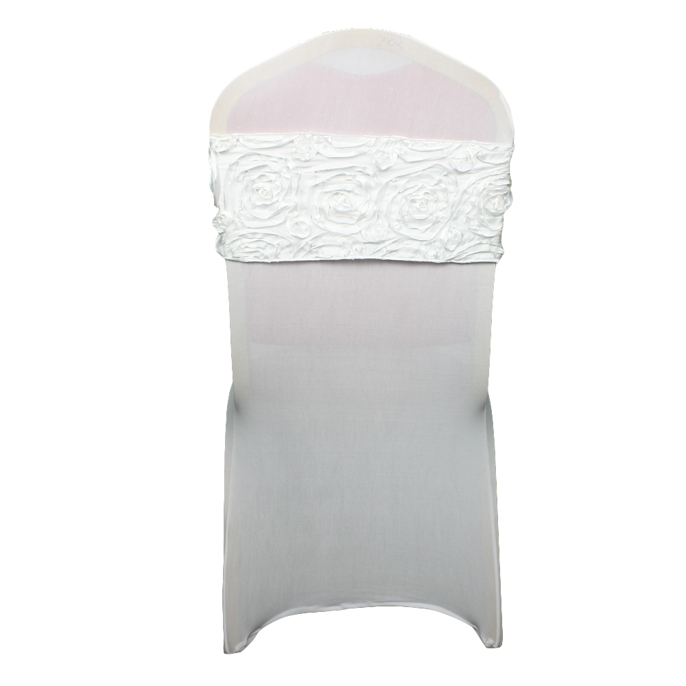 Cheap white polyester spandex banquet flower rosette chair cover sashes wedding