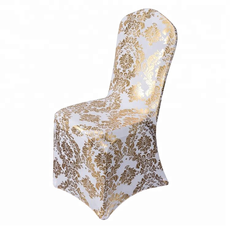 Gold Metallic Damask Stretch Spandex Party Banquet Chair Covers for sale